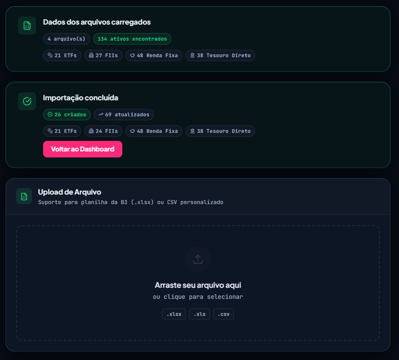 Tela de importação da B3 no InvestAgil